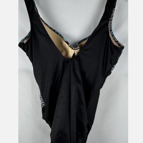 Miraclesuit Turquoise Black Paisley Floral Swimsuit 12 Underwire Tummy Control - Picture 4 of 6